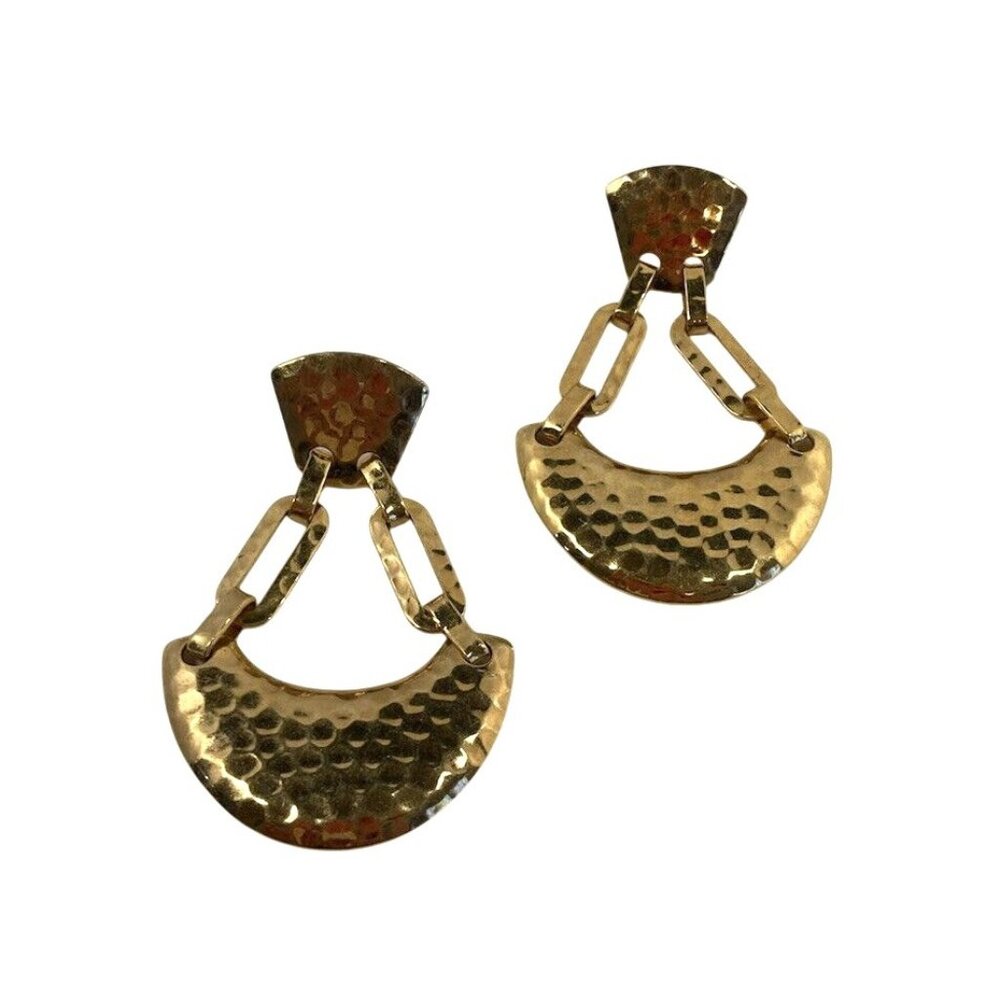 Vtg Dangle Drop Womens Earrings Gold Tone Metal 80s Style Mafia Wife